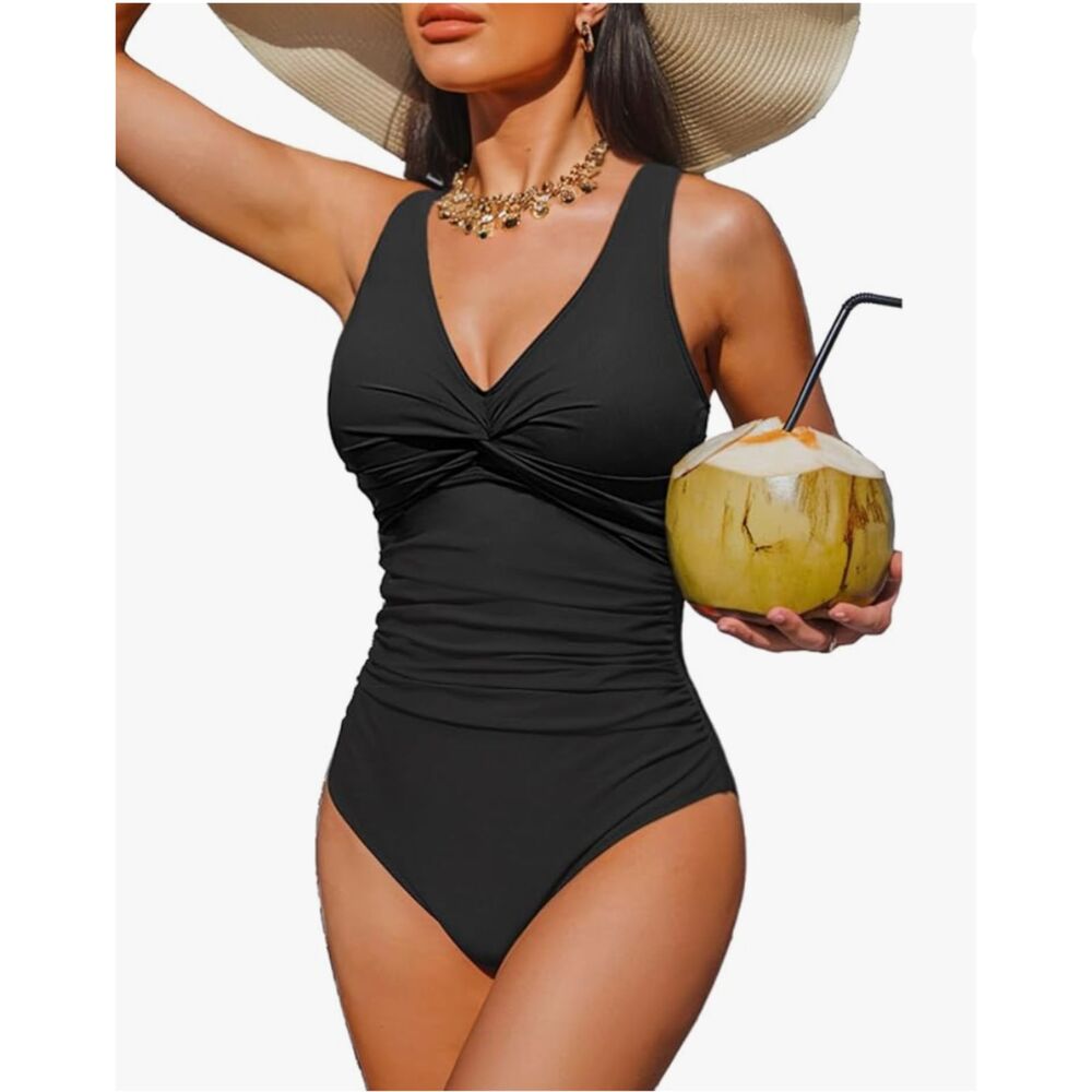 Flattering, Modest,  Aqua Eve Black One Piece Swimsuit, Plus 16W, NWT